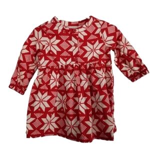Hanna Andersson Girls Red Scandi Snowflake Pattern Dress Long Sleeve 12-18 Month